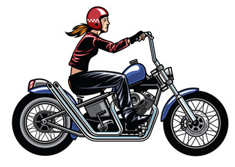 Fototapeta na wymiar women riding chopper motorcycle