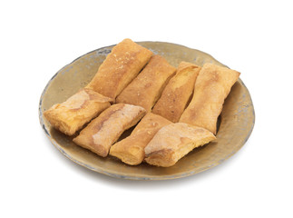 Crunchy Puff Snack Bakery Food Also Know As Khari Indian Tea Time Snack isolated on white background 