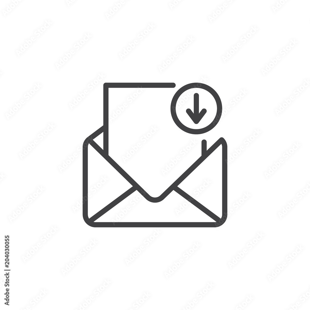 Poster mail inbox outline icon. linear style sign for mobile concept and web design. email message with dow