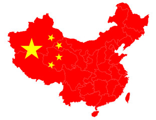 Map of China with the national flag