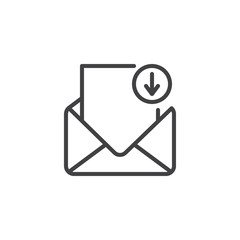 Mail inbox outline icon. linear style sign for mobile concept and web design. Email message with download arrow simple line vector icon. Symbol, logo illustration. Pixel perfect vector graphics