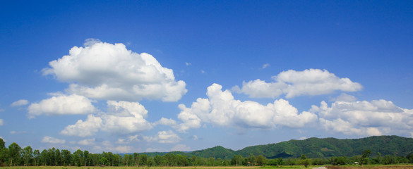 landscape with lake and blue sky