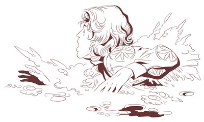 Sinking woman. Stock illustration.