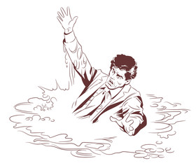 Sinking man. Stock illustration.