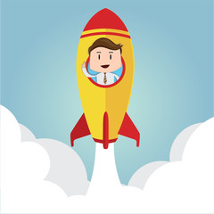 Business concept with Businessman sitting on rocket