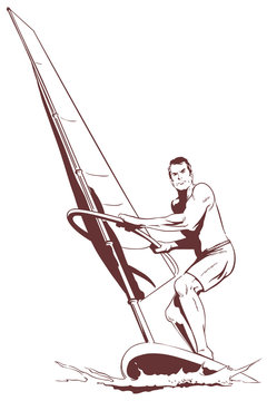 Windsurfer at sea. Stock illustration.