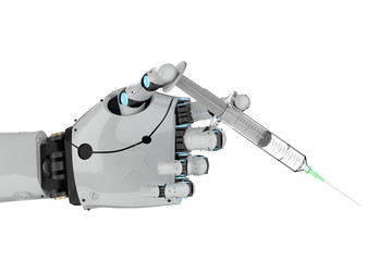 robotic hand holding syringe