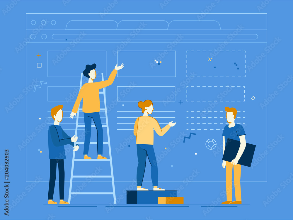 Poster Web and app development creative concept with characters