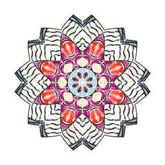 Beautiful mandala ornament in embroidery stitches style, decoration on white background for your design