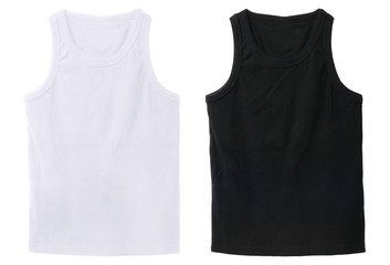 Blank tank top color white and black front view on white background