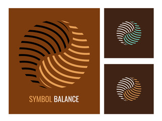 Set vector logo. Abstract symbol Yin Yang on dark brown background. Options for colors for yoga center or medical Company. Symbol of harmony and balance.