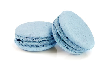 blue macaroon isolated on white background closeup