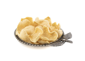 Indian Street Fried Heart Shaped Yellow Snack isolated on White Background