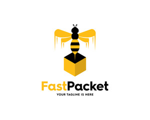 Fast Delivery Express packet Flying Bees Logo Icon Vector Hexagon Box