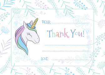 Illustration with cute mystic unicorn animal