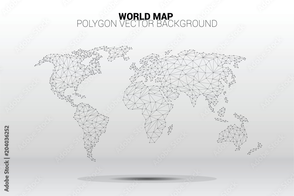 Poster world map dot connection line polygon: concept of digital world, data connection