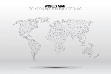 Rolgordijnen World map dot connection line polygon: concept of digital world, Data connection © Panithan