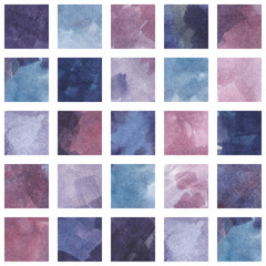 Fototapeta premium Squared seamless pattern of hand-drawn watercolor painting, violet background, amethyst stained glass