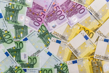 Colorful mix of euro banknotes, close up