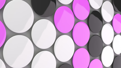 Blank black, white and purple badges on white background