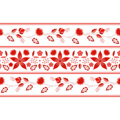 Polish folk pattern vector. Floral ethnic ornament. Slavic eastern european print. Red border flower design for gypsy blanket, bohemian interior textile, mexican tablecloth, clothing embroidery.
