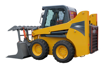 Image of a yellow wheel front loader. Isolated on white.