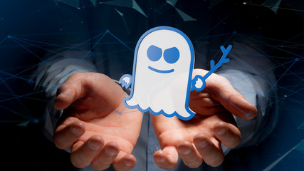 Businessman holding a Spectre processor attack with network connection - 3d render