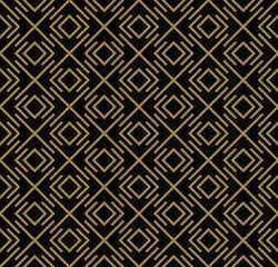 Abstract geometric pattern with lines, rhombuses A seamless vector background. black and gold texture