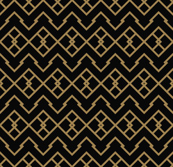 Abstract geometric pattern with lines, rhombuses A seamless vector background. black and gold texture