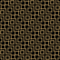 Seamless pattern with squares, black gold diagonal braided striped lines. Vector ornamental background. Futuristic vibrant design.