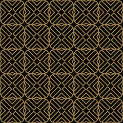 Seamless pattern with squares, black gold diagonal braided striped lines. Vector ornamental background. Futuristic vibrant design.
