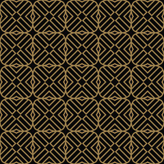 Seamless pattern with squares, black gold diagonal braided striped lines. Vector ornamental background. Futuristic vibrant design.