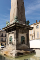 Fountain at Place de la Republique in Arles, France