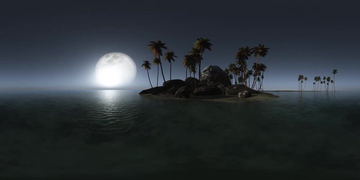 vr 360 panoramic of tropical island beach at night. made with оne 360 degree lense on moving camera without any seams. ready for 360 virtual reality
