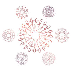 Set of seven geometric circular elements. Vector monogram on white background. Vector illustration
