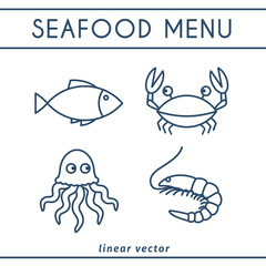 Fresh Seafood Vector Icons Set