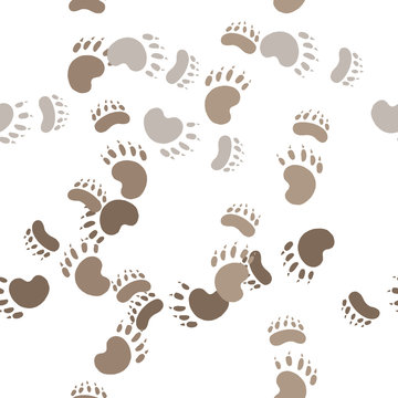 Footprint paws of a bear. Seamless pattern background. Wild animals design vector illustration.