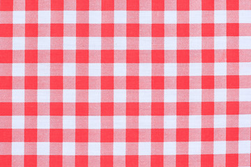 Red classic checkered tablecloth texture, background with copy space