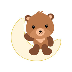 Cute Cartoon Teddy Bear on the moon