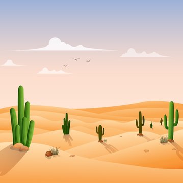 Desert landscape background with cactuses