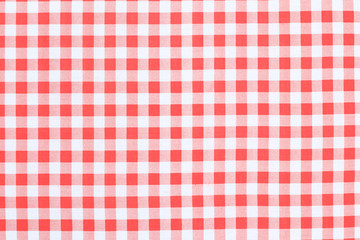 Red classic checkered tablecloth texture, background with copy space 