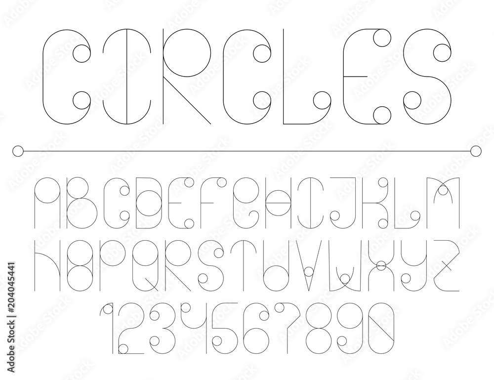 Fototapete modern line alphabet with circles. hipster abstract vector font.