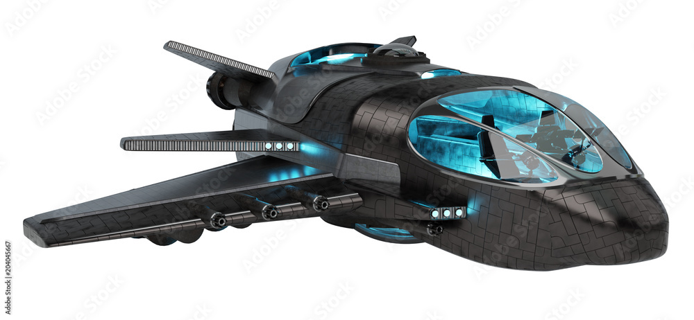 Poster futuristic spacecraft isolated on white background 3d rendering