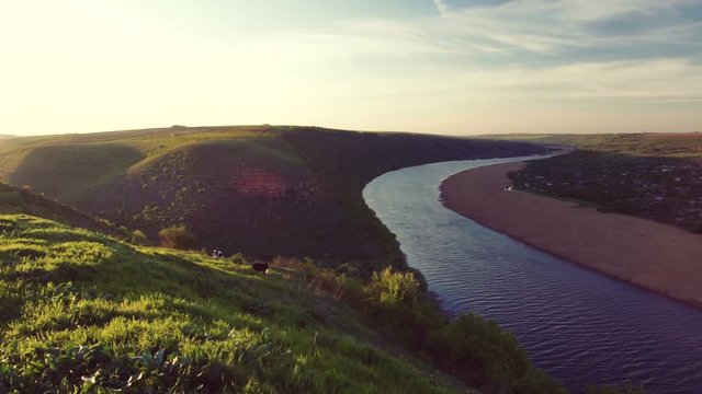 Countryside landscape with river. Rural landscape with river. River Dnestr.