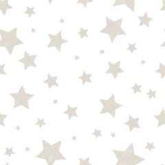 Silver colored simple embroidered stars on white cute childish seamless pattern, vector