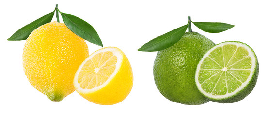 Fresh lemon and  lime  isolated on white background