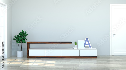 Modern Tv Wood White Cabinet In Empty Room Interior Background 3d