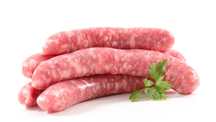 raw sausage on white background