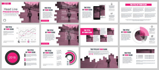 Fototapeta na wymiar Pink business presentation slides templates from infographic elements.