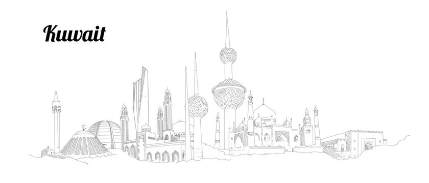 KUWAIT city hand drawing panoramic sketch illustration